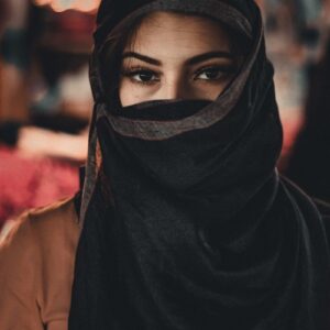 woman in black hijab standing